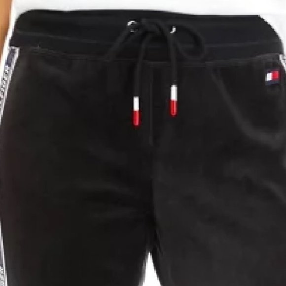 X Small BLACK Tommy Hilfiger Sport Women Athleisure Velour Jogger w/ Logo Taping - Picture 4 of 8